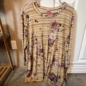 Floral Striped Blouse - Yellow and Purple